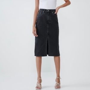 Zara black jean midi skirt